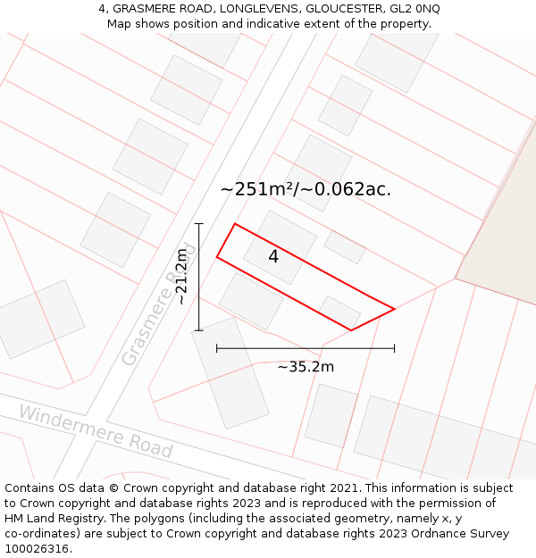4, GRASMERE ROAD, LONGLEVENS, GLOUCESTER, GL2 0NQ: Plot and title map
