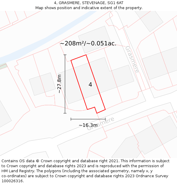 4, GRASMERE, STEVENAGE, SG1 6AT: Plot and title map