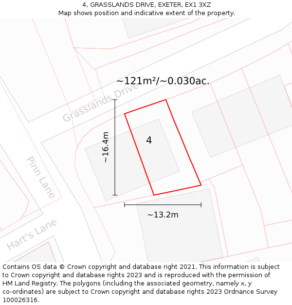 4, GRASSLANDS DRIVE, EXETER, EX1 3XZ: Plot and title map