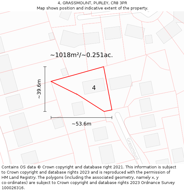 4, GRASSMOUNT, PURLEY, CR8 3PR: Plot and title map