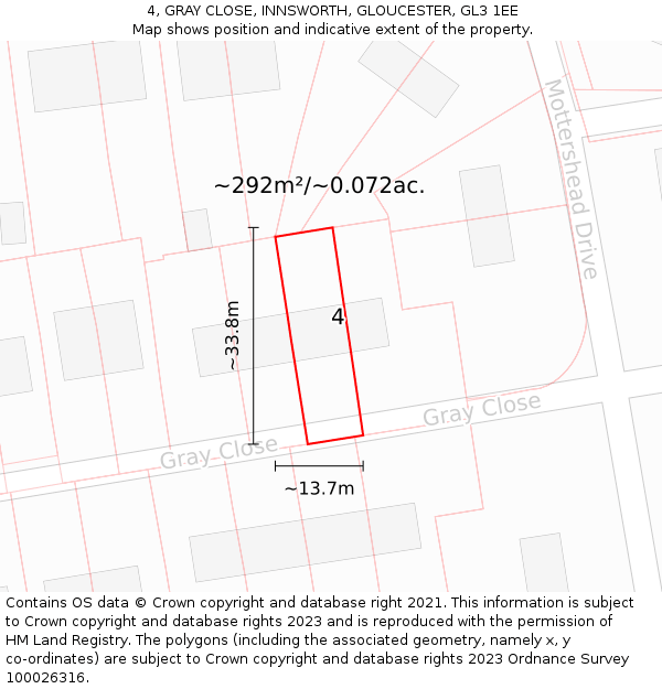 4, GRAY CLOSE, INNSWORTH, GLOUCESTER, GL3 1EE: Plot and title map
