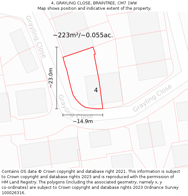 4, GRAYLING CLOSE, BRAINTREE, CM7 1WW: Plot and title map