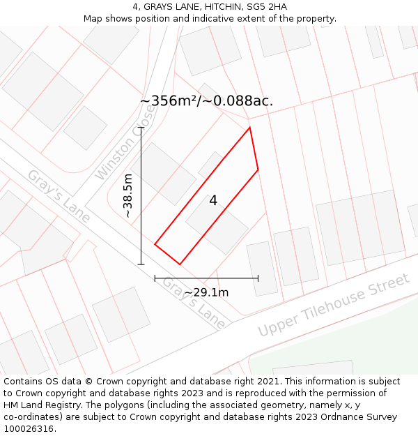 4, GRAYS LANE, HITCHIN, SG5 2HA: Plot and title map