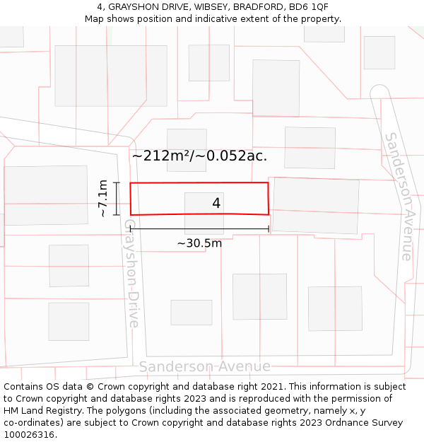 4, GRAYSHON DRIVE, WIBSEY, BRADFORD, BD6 1QF: Plot and title map