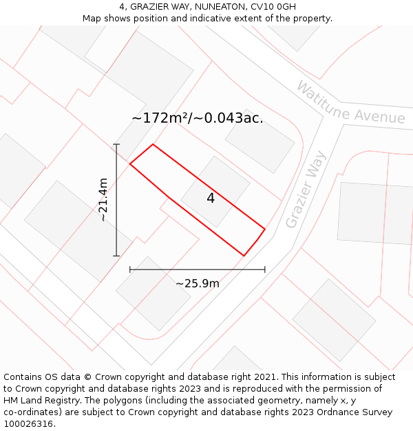 4, GRAZIER WAY, NUNEATON, CV10 0GH: Plot and title map