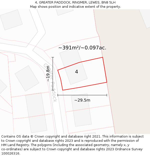 4, GREATER PADDOCK, RINGMER, LEWES, BN8 5LH: Plot and title map