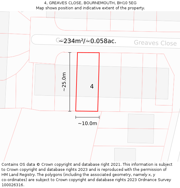 4, GREAVES CLOSE, BOURNEMOUTH, BH10 5EG: Plot and title map