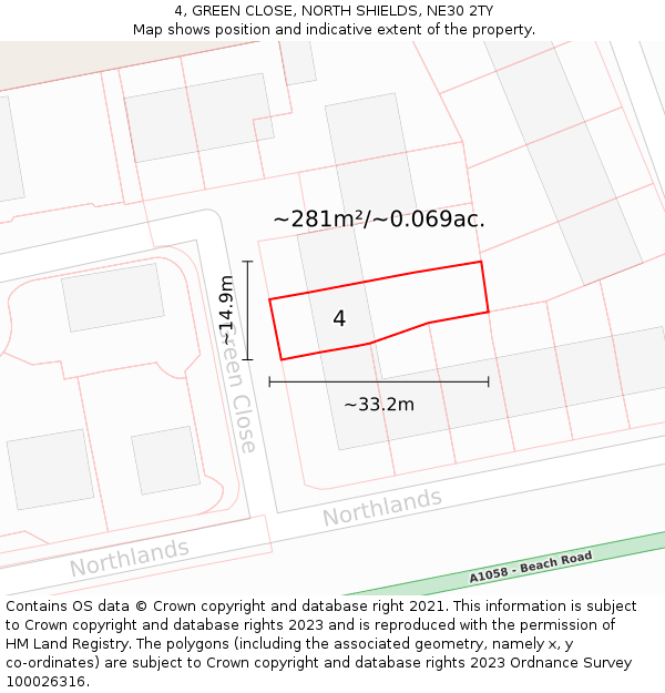 4, GREEN CLOSE, NORTH SHIELDS, NE30 2TY: Plot and title map