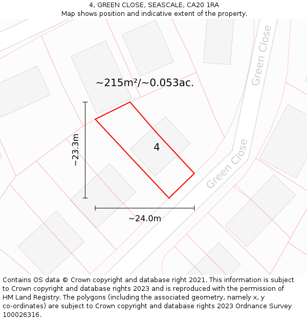 4, GREEN CLOSE, SEASCALE, CA20 1RA: Plot and title map