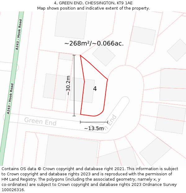 4, GREEN END, CHESSINGTON, KT9 1AE: Plot and title map