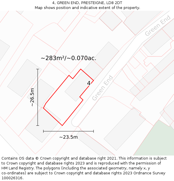 4, GREEN END, PRESTEIGNE, LD8 2DT: Plot and title map