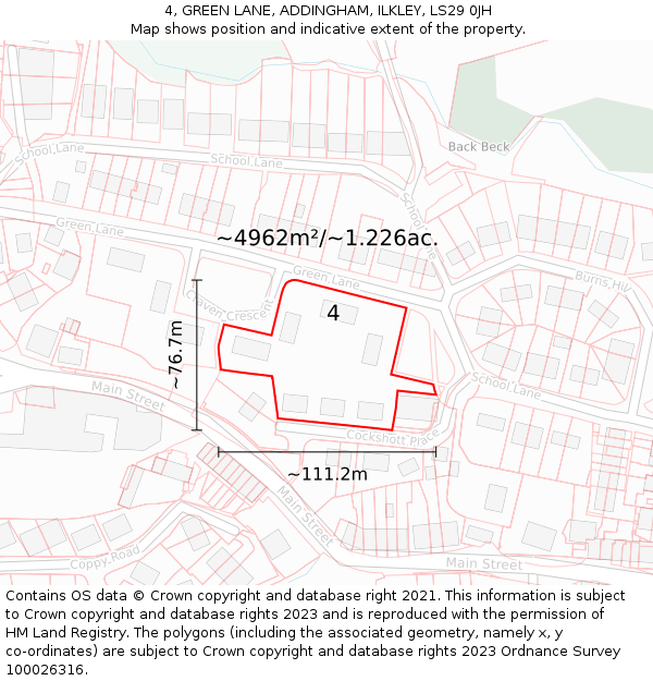 4, GREEN LANE, ADDINGHAM, ILKLEY, LS29 0JH: Plot and title map