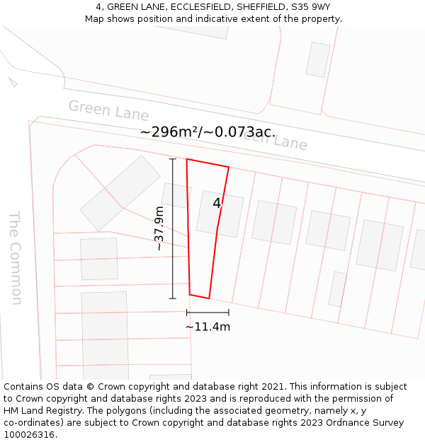 4, GREEN LANE, ECCLESFIELD, SHEFFIELD, S35 9WY: Plot and title map
