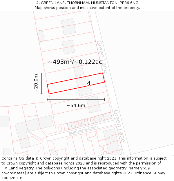 4, GREEN LANE, THORNHAM, HUNSTANTON, PE36 6NG: Plot and title map