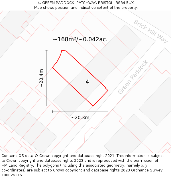 4, GREEN PADDOCK, PATCHWAY, BRISTOL, BS34 5UX: Plot and title map