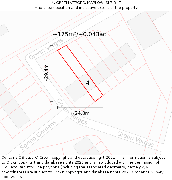 4, GREEN VERGES, MARLOW, SL7 3HT: Plot and title map