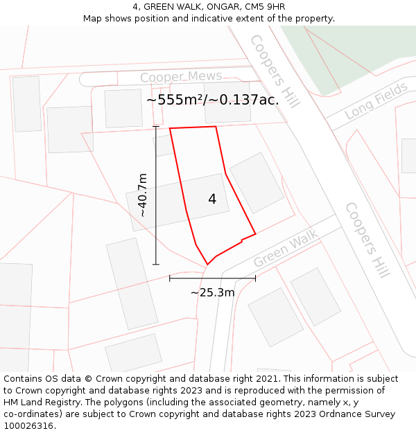4, GREEN WALK, ONGAR, CM5 9HR: Plot and title map