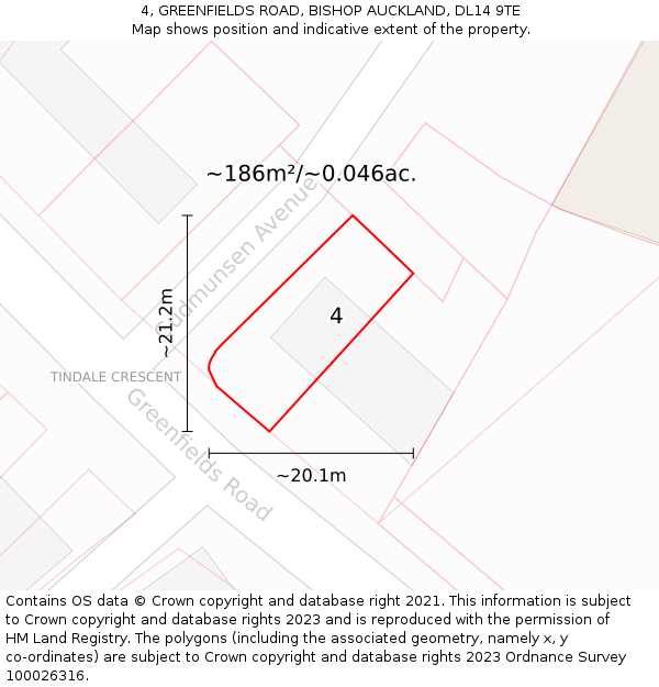 4, GREENFIELDS ROAD, BISHOP AUCKLAND, DL14 9TE: Plot and title map