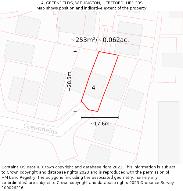 4, GREENFIELDS, WITHINGTON, HEREFORD, HR1 3RS: Plot and title map