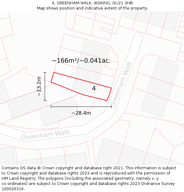4, GREENHAM WALK, WOKING, GU21 3HB: Plot and title map
