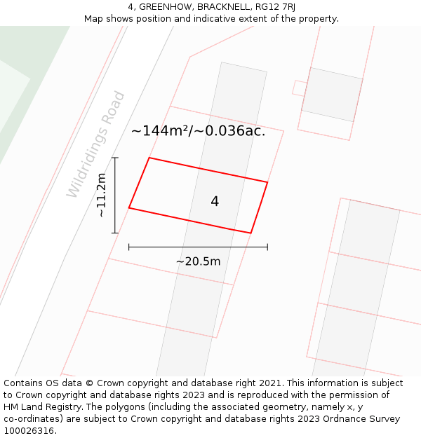 4, GREENHOW, BRACKNELL, RG12 7RJ: Plot and title map