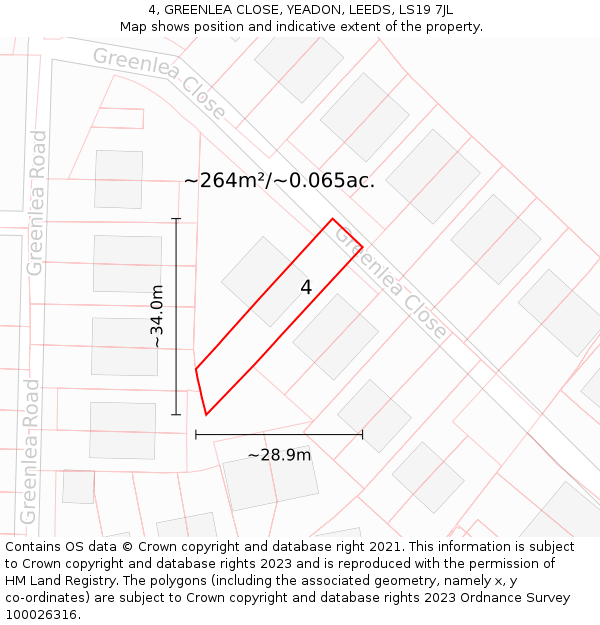 4, GREENLEA CLOSE, YEADON, LEEDS, LS19 7JL: Plot and title map