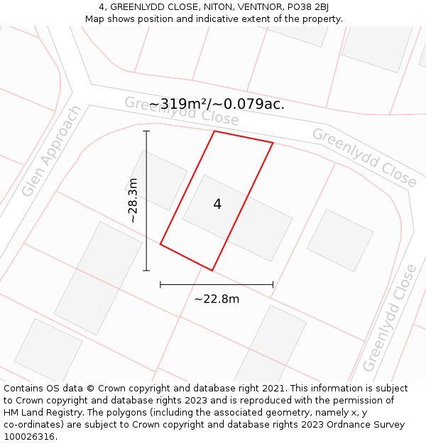 4, GREENLYDD CLOSE, NITON, VENTNOR, PO38 2BJ: Plot and title map
