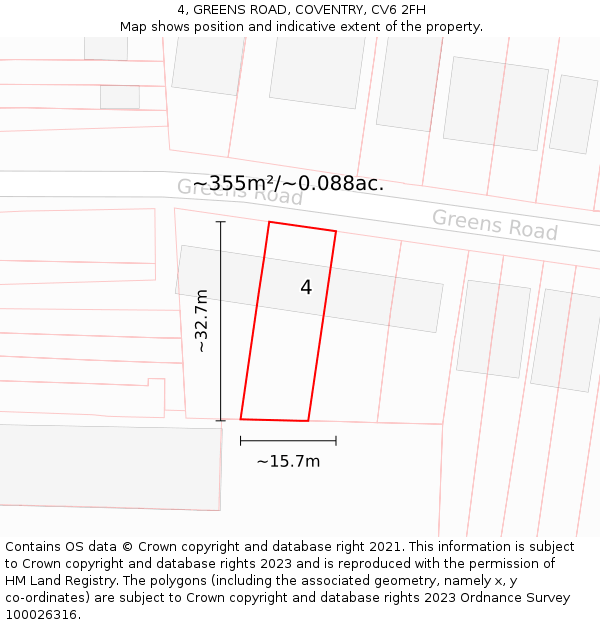 4, GREENS ROAD, COVENTRY, CV6 2FH: Plot and title map