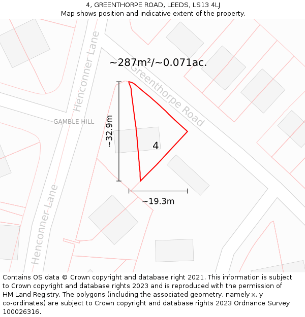4, GREENTHORPE ROAD, LEEDS, LS13 4LJ: Plot and title map