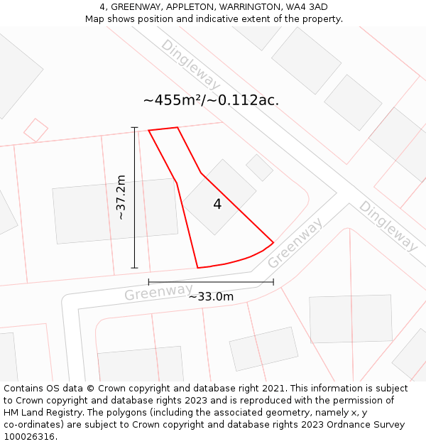 4, GREENWAY, APPLETON, WARRINGTON, WA4 3AD: Plot and title map