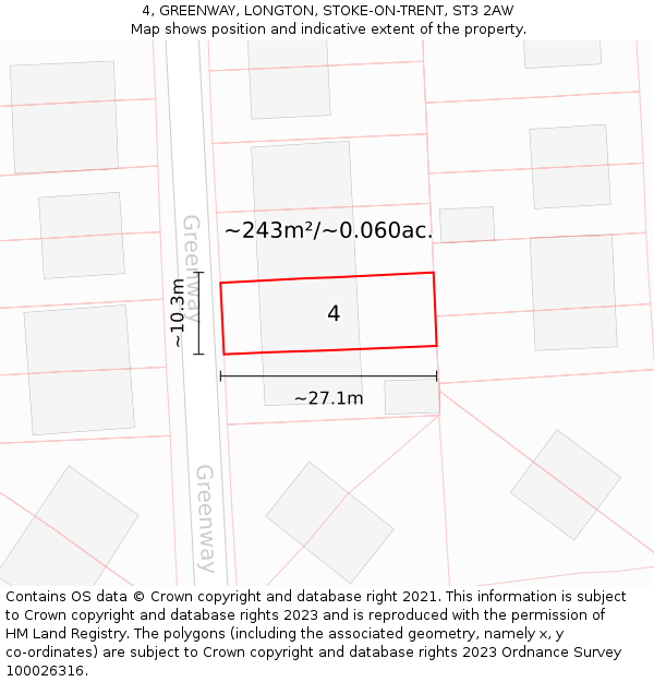 4, GREENWAY, LONGTON, STOKE-ON-TRENT, ST3 2AW: Plot and title map