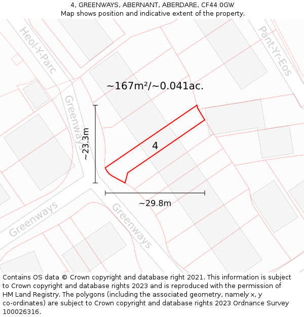 4, GREENWAYS, ABERNANT, ABERDARE, CF44 0GW: Plot and title map