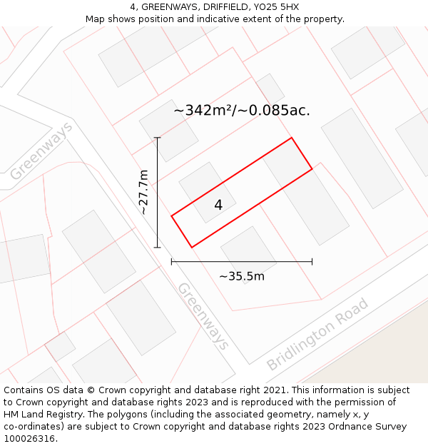 4, GREENWAYS, DRIFFIELD, YO25 5HX: Plot and title map