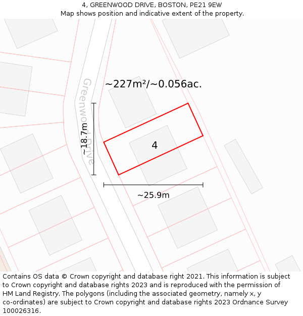 4, GREENWOOD DRIVE, BOSTON, PE21 9EW: Plot and title map