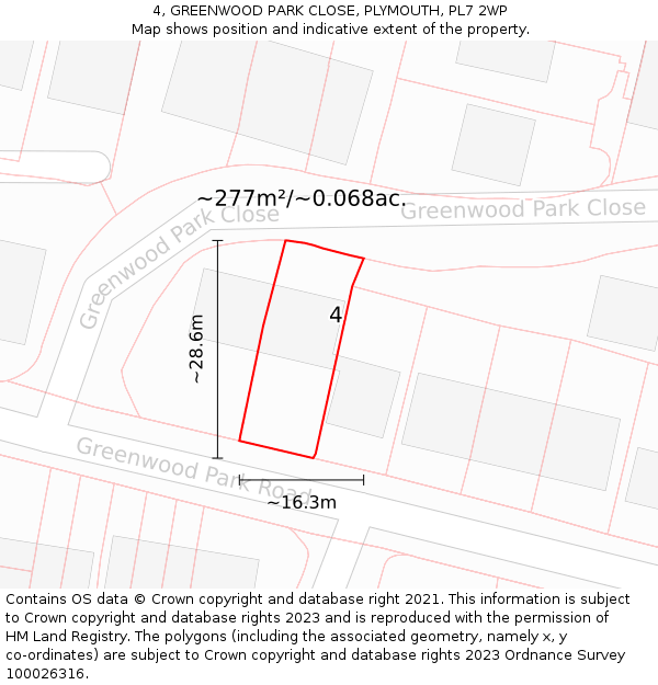 4, GREENWOOD PARK CLOSE, PLYMOUTH, PL7 2WP: Plot and title map