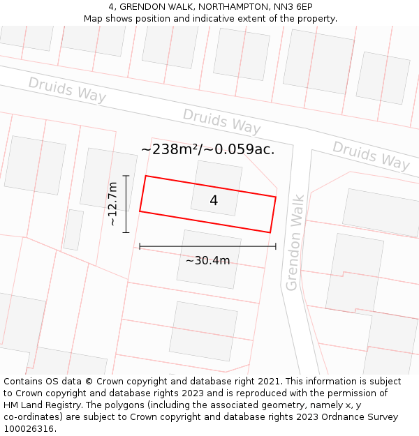 4, GRENDON WALK, NORTHAMPTON, NN3 6EP: Plot and title map