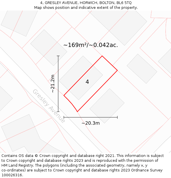 4, GRESLEY AVENUE, HORWICH, BOLTON, BL6 5TQ: Plot and title map
