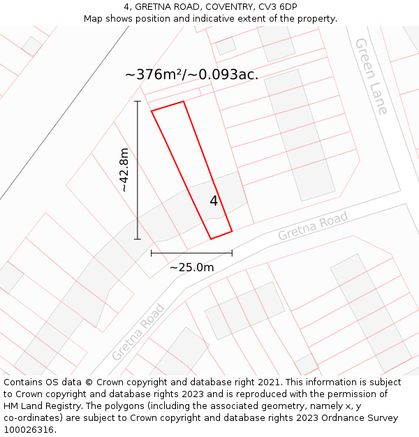 4, GRETNA ROAD, COVENTRY, CV3 6DP: Plot and title map