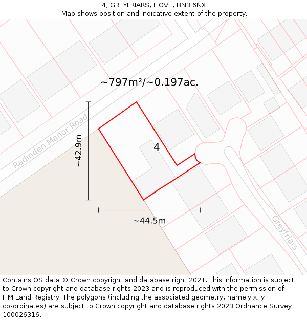 4, GREYFRIARS, HOVE, BN3 6NX: Plot and title map