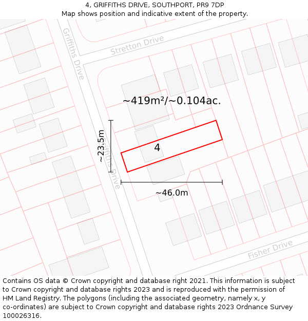 4, GRIFFITHS DRIVE, SOUTHPORT, PR9 7DP: Plot and title map