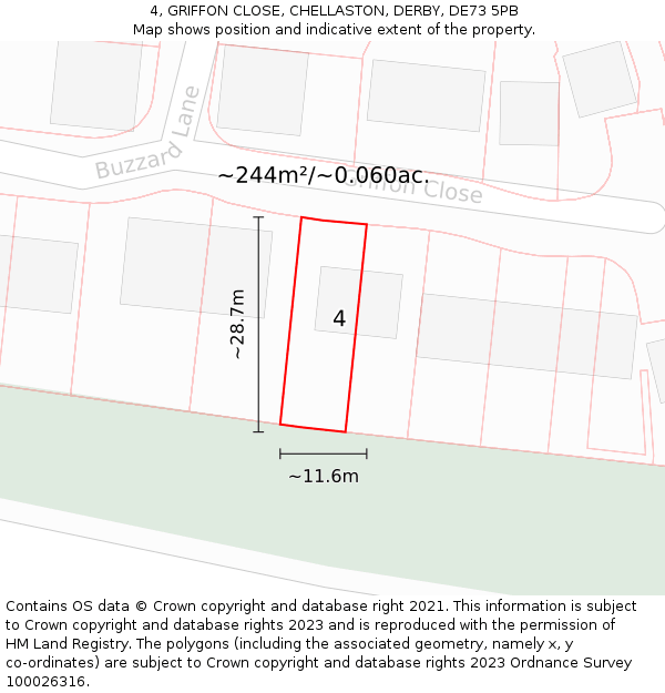4, GRIFFON CLOSE, CHELLASTON, DERBY, DE73 5PB: Plot and title map