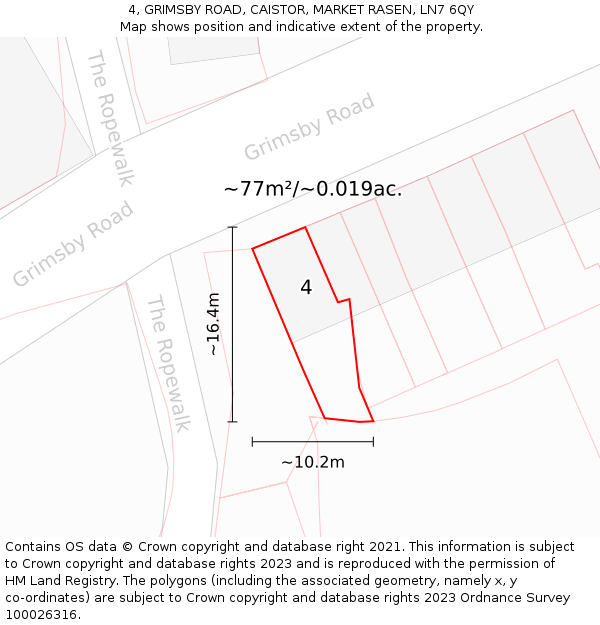4, GRIMSBY ROAD, CAISTOR, MARKET RASEN, LN7 6QY: Plot and title map