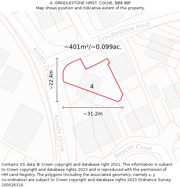 4, GRINDLESTONE HIRST, COLNE, BB8 8BF: Plot and title map