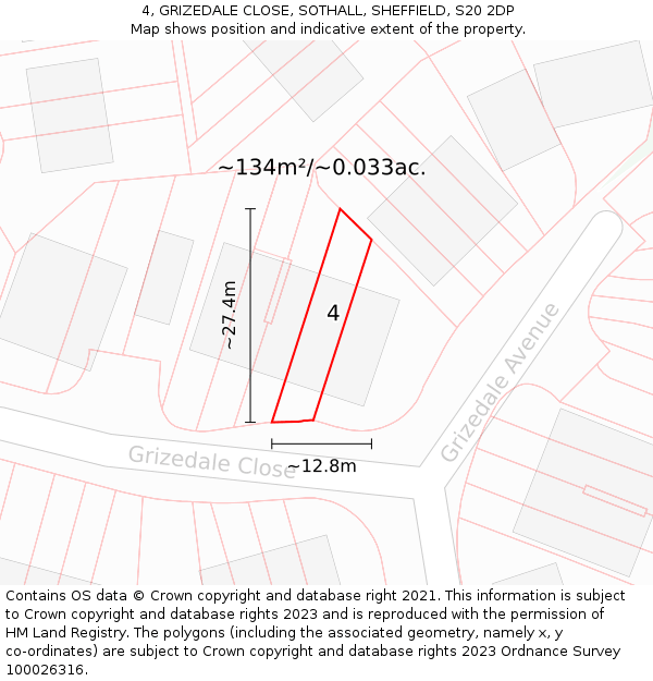 4, GRIZEDALE CLOSE, SOTHALL, SHEFFIELD, S20 2DP: Plot and title map