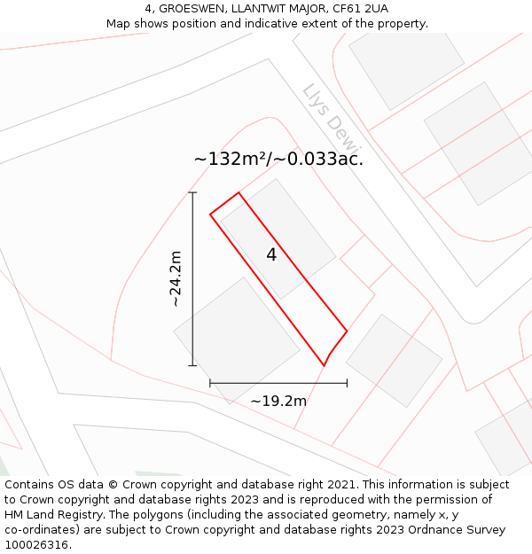 4, GROESWEN, LLANTWIT MAJOR, CF61 2UA: Plot and title map