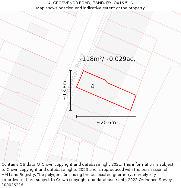 4, GROSVENOR ROAD, BANBURY, OX16 5HN: Plot and title map