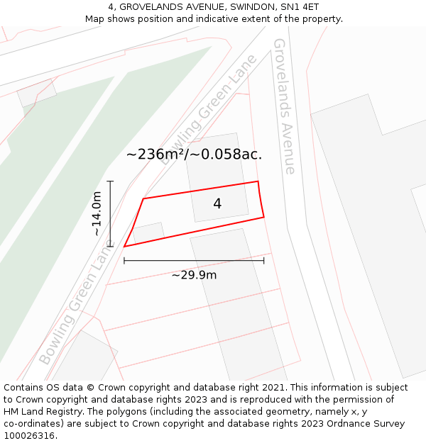 4, GROVELANDS AVENUE, SWINDON, SN1 4ET: Plot and title map