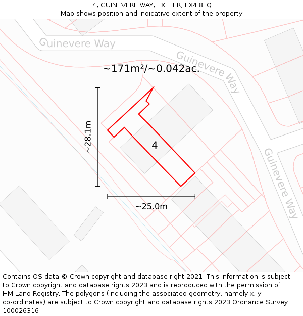 4, GUINEVERE WAY, EXETER, EX4 8LQ: Plot and title map