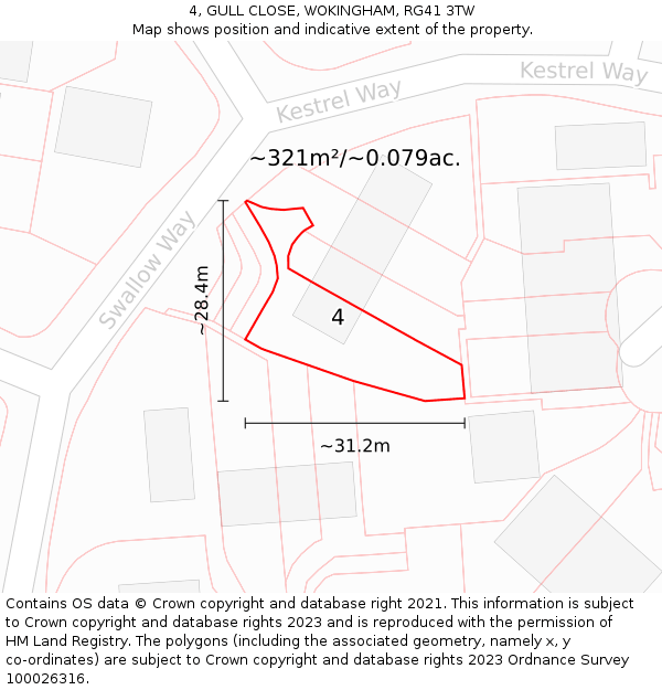 4, GULL CLOSE, WOKINGHAM, RG41 3TW: Plot and title map