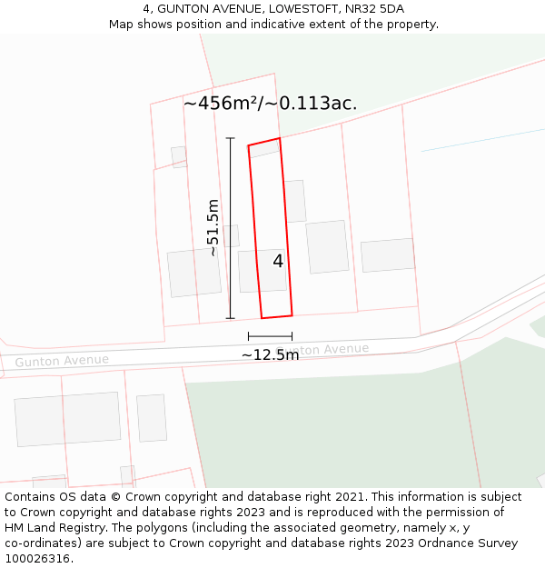 4, GUNTON AVENUE, LOWESTOFT, NR32 5DA: Plot and title map